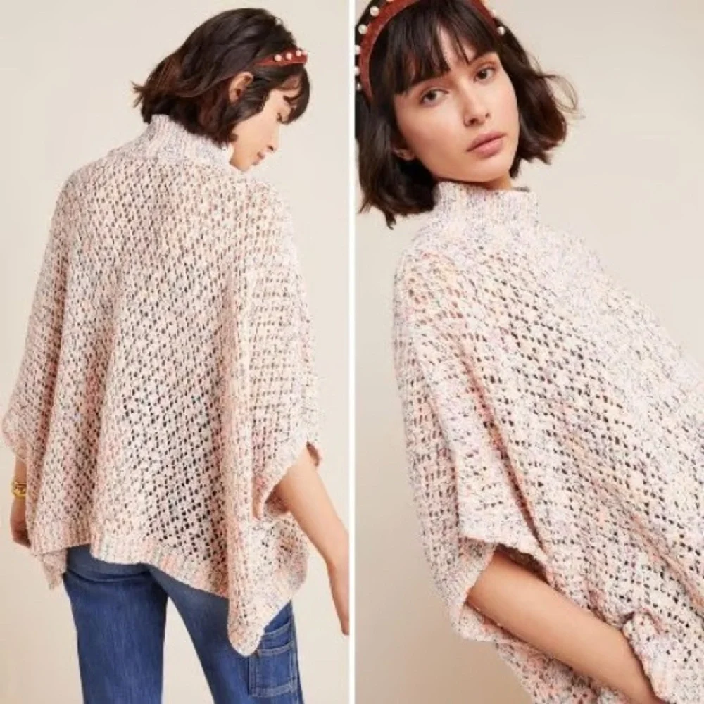 Anthropologie Oversized Anemi+ Kin Knit Cozy Spring Colorful Sweater Poncho OS